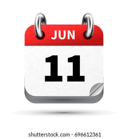Bright realistic icon of calendar with 11 june date on white