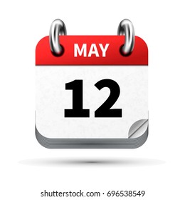Bright realistic icon of calendar with 12 may date on white