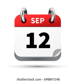Bright realistic icon of calendar with 12 september date on white