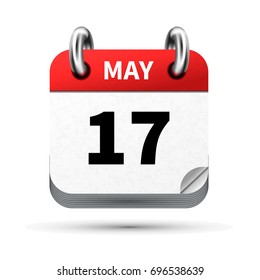 Bright realistic icon of calendar with 17 may date on white