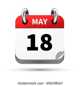 Bright realistic icon of calendar with 18 may date on white