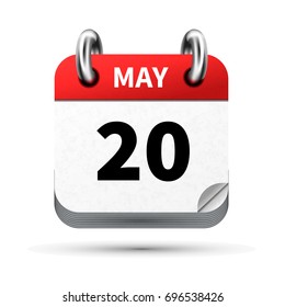 Bright realistic icon of calendar with 20 may date on white
