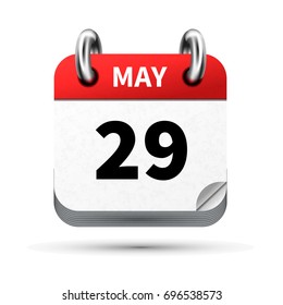 Bright realistic icon of calendar with 29 may date on white