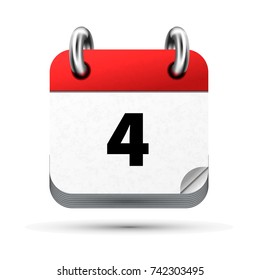 Bright realistic icon of calendar with 4 june date on white