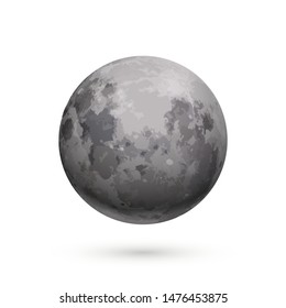 Bright realistic moon with texture isolated on white