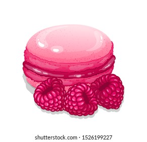 Bright realistic raspberry macaron. Vector object isolated on white background.