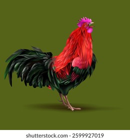 bright realistic rooster vector illustration