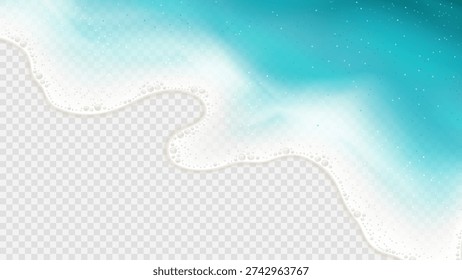 Bright realistic sea waves. Vector illustration with aerial view of ocean or sea water waves isolated on checkered background. Gradient sea waves with transparency effect. Summer design template.
