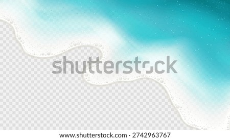 Bright realistic sea waves. Vector illustration with aerial view of ocean or sea water waves isolated on checkered background. Gradient sea waves with transparency effect. Summer design template.