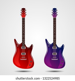 Bright realistic set of colored electric guitars. vector illustration isolated on white background