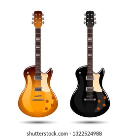 Bright realistic set of colored electric guitars. vector illustration isolated on white background