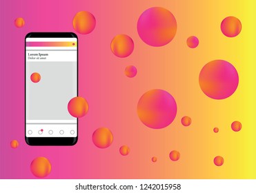 Bright realistic smartphone, realistic volumetric background, vector illustration