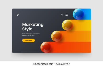 Bright realistic spheres banner layout. Colorful leaflet design vector template.