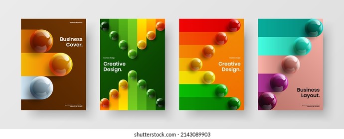 Bright realistic spheres company cover template set. Creative banner vector design concept collection.