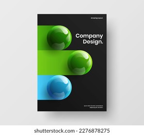 Bright realistic spheres flyer illustration. Amazing company cover A4 design vector concept.