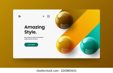 Bright realistic spheres leaflet layout. Fresh company identity design vector template.