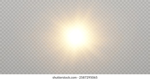 Bright realistic sun. Realistic sun rays. Abstract sun glow isolated on transparent background. Vector
