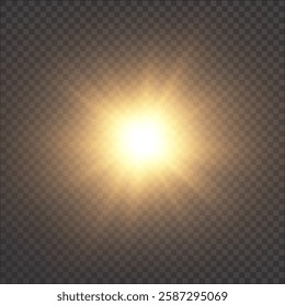 Bright realistic sun. Realistic sun rays. Abstract sun glow isolated on transparent background. Vector