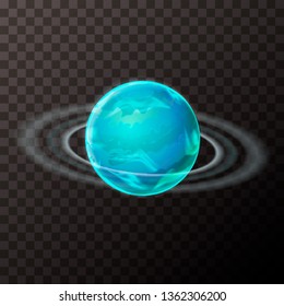 Bright realistic Uranus planet with texture and rings, colorful planet on transparent background