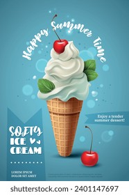 Bright realistic vanilla ice cream. Vector