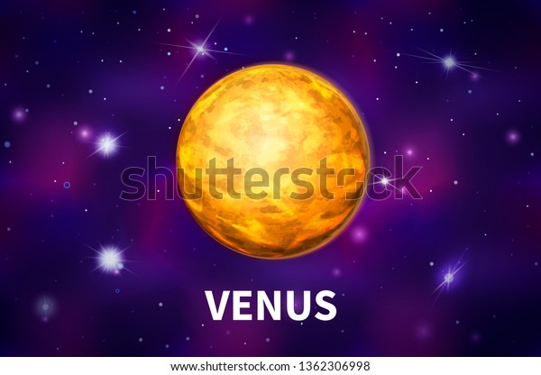 Bright realistic Venus\
planet on colorful deep space background with bright stars and\
constellations