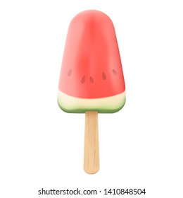 Bright realistic watermelon ice-cream on white background. Looks very tasty. Vector illustration