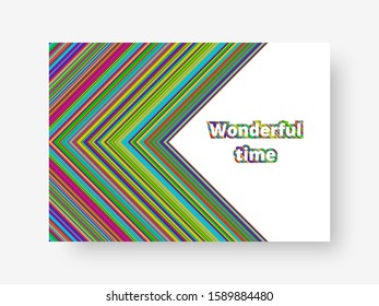 Bright rectangular geometric background with colorful stripes for festive greeting cards. Vector illustration
