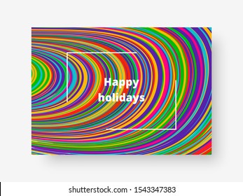 Bright rectangular invitation template with colorful stripes of rainbow colors. Vector illustration

