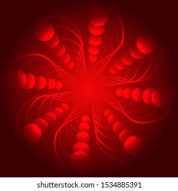 Bright red abstract background with elements of stems in the shape of a flower.
