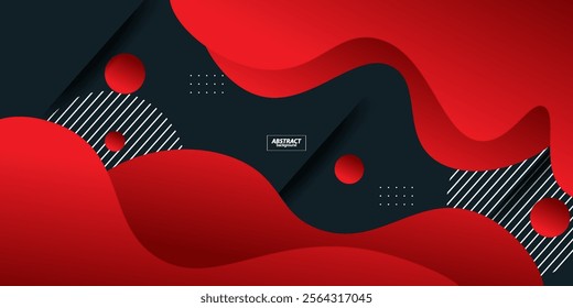 Bright red abstract background with simple wavy and circle shapes. Fresh and colorful red design. Popular and modern with 3d shadow concept. Vector Eps10