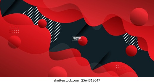 Bright red abstract background with simple wavy shapes and circles. Fresh and colorful red design. Popular and modern with 3d shadow concept.