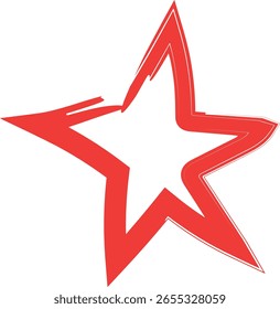 A bright red, abstract, five-pointed star with rough edges.