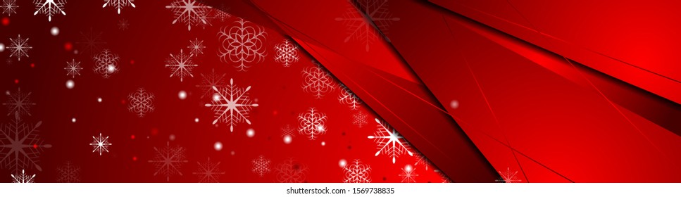 Bright red abstract snowflakes Christmas corporate banner design. Vector greeting card New Year winter background