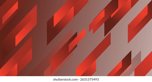 Bright red abstract technology header banner with stripes. Vector geometric background
