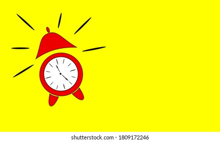 Bright red alarm clock isolated on the yellow background