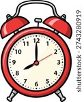 Bright red alarm clock showing time stylized and simple design for visual appeal