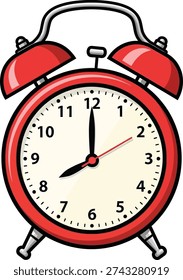 Bright red alarm clock showing time stylized and simple design for visual appeal