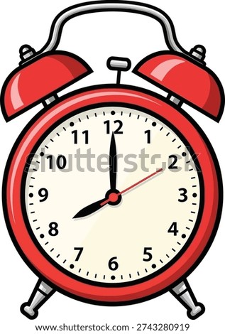 Bright red alarm clock showing time stylized and simple design for visual appeal