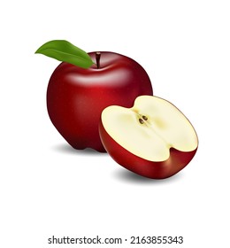 Ein hellroter Apfel ist appetitlich und halbgeschnitten, um seine Frische zu zeigen.Vektorgrafik für das Design der Illustration