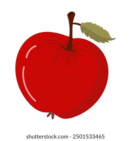 A bright red apple, complete with a vibrant green leaf, stands out beautifully against a clean white background