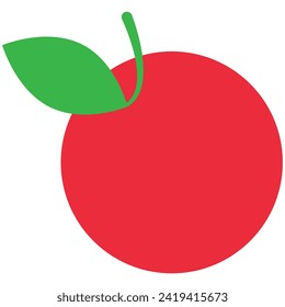 Bright red apple illustration with a green leaf on white background.