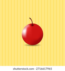 Ilustración de manzana roja brillante con una superficie lisa y brillante y un resaltado sutil, colocada centralmente sobre un fondo de rayas amarillas. Esta obra de arte limpia y vibrante presenta una composición simple pero atractiva, que combina un aspecto realista de fruta con un estilo de ilustración divertido y moderno. La manzana roja simboliza la frescura, la salud, la nutrición, la educación y los conceptos de alimentos naturales. Ideal para su uso en el diseño de alimentos y bebidas, promociones de estilo de vida saludable, temas escolares y educativos, marcas de comestibles, empaques, carteles, presentaciones, contenido infantil y materiales de marketing digital o impreso. El fuerte contraste entre la manzana roja y el fondo amarillo cálido crea un impacto visual llamativo, lo que lo hace adecuado como elemento independiente, icono o gráfico decorativo. Perfecto para proyectos relacionados con productos frescos, alimentos orgánicos, vitaminas, dieta, bienestar y estética de diseño moderno simple.