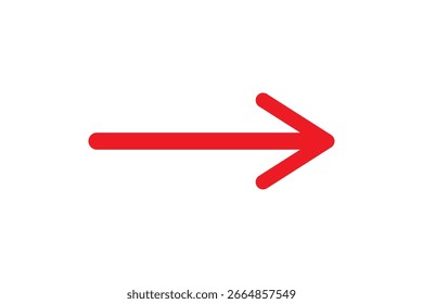 Una flecha roja brillante que apunta a la derecha contra un fondo blanco limpio. Este gráfico simple y en negrita es ideal para indicar la dirección, el progreso o un llamado a la acción.