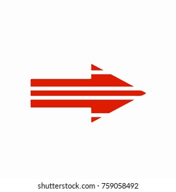 Bright red arrow vector icon on white background.