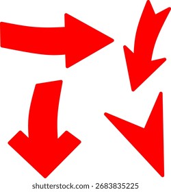 Flechas rojas brillantes en estilo audaz y moderno sobre fondo blanco, que simbolizan la dirección, la navegación, el movimiento, el reciclaje, el progreso y los conceptos ecológicos.
