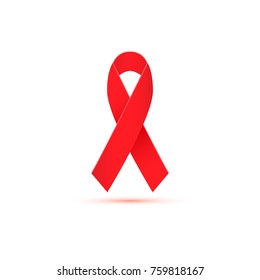 Bright red awareness vector ribbons isolated on white background. Vector illustration for your graphic design.