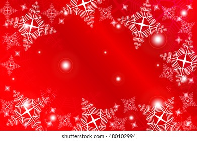 bright red background with Christmas ornaments with snowflakes. the central part of an illustration for your text. vector illustration. for design of greeting cards, wallpaper, printing