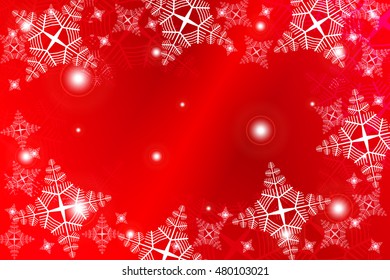 bright red background with Christmas ornaments with snowflakes. the central part of an illustration for your text. vector illustration. for design of greeting cards, wallpaper, printing