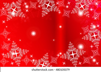 bright red background with Christmas ornaments with snowflakes. the central part of an illustration for your text. vector illustration. for design of greeting cards, wallpaper, printing