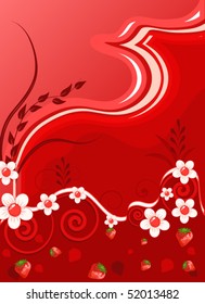 bright red background with flowers